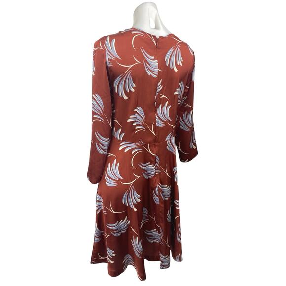 Ann Taylor LOFT Women's Brown Floral 3/4 Sleeve Midi A-Line Fit & Flare Dress 6 - Picture 2 of 5